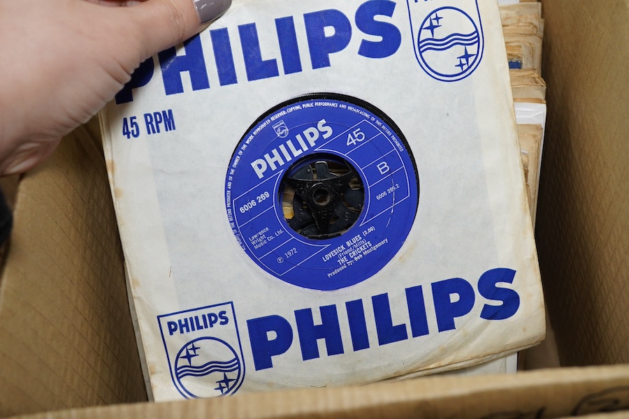 Four boxes of 7 inch singles, all on Pye, Philips and Fontana record labels, artists include; Marty Robbins, Wayne Fontana, The Pretty Things, the Troggs, the Merseys, Manfred Mann, the Herd, the Silkie, The Merseybeats,